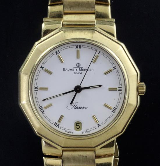 A gentlemans 18ct gold Baume & Mercier Riviera quartz wrist watch,